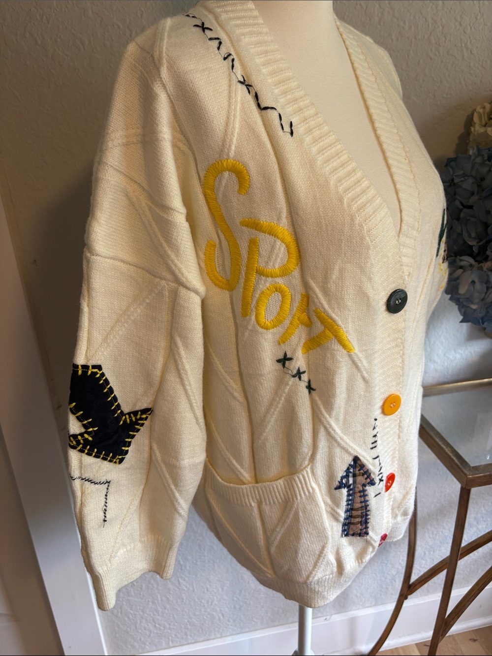 Cream Embroidered Button-Front Cardigan Sweater - Picture 4 of 5